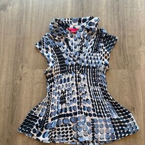 Sunny Leigh Blue & White Pokadot Blouse size L